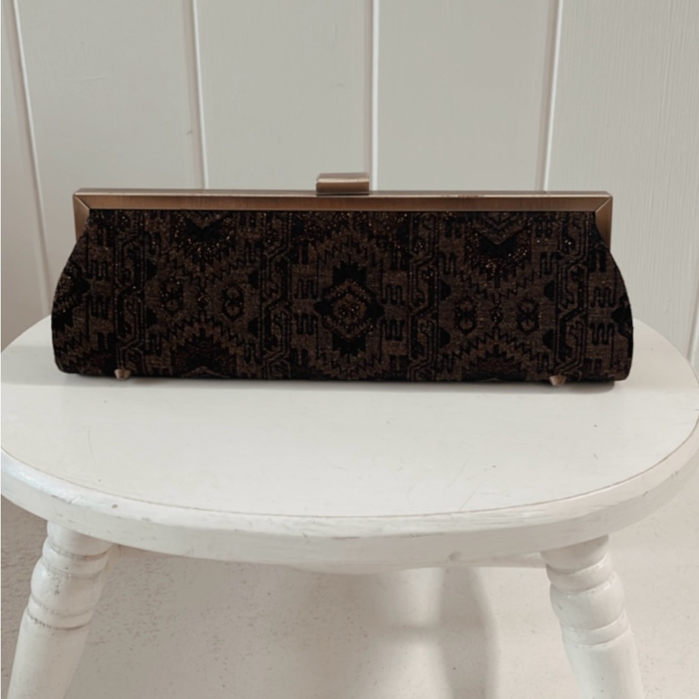 Vintage Nicole Miller Southwestern Slim Clutch Western Gold Brown Yellowstone